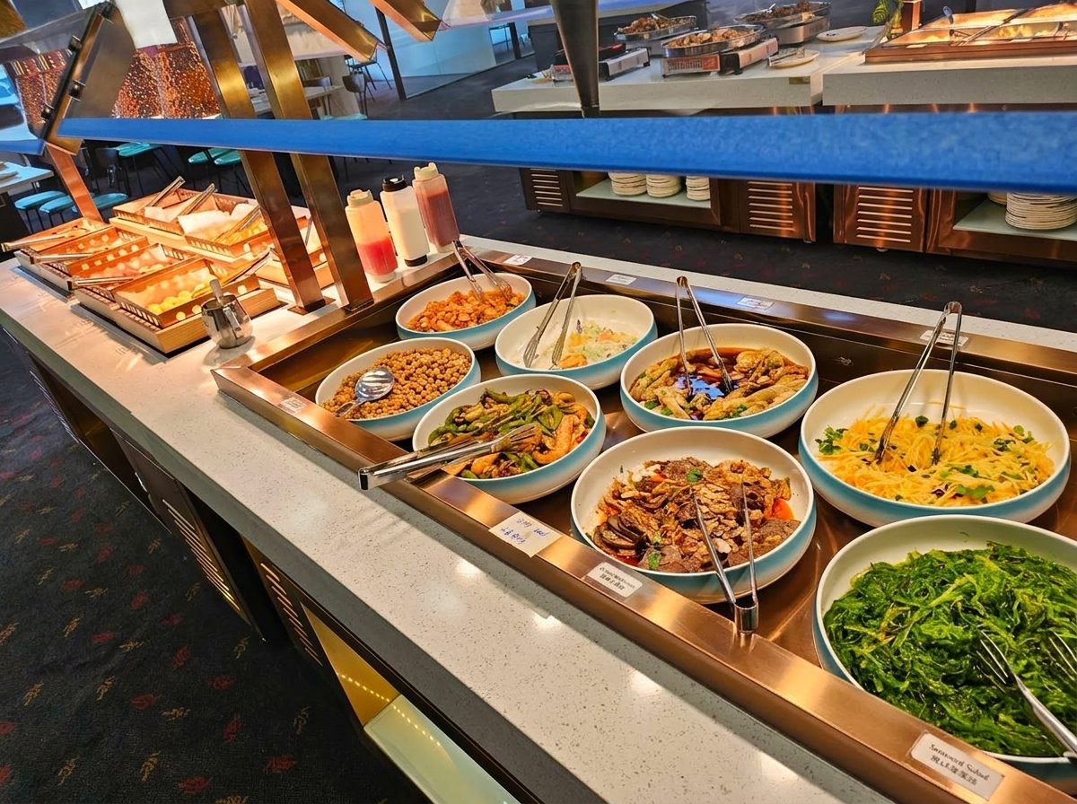 Hot kitchen dishes and fresh buffet bar